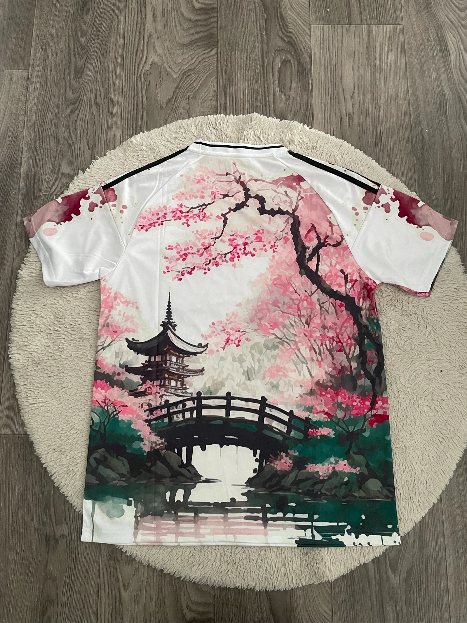 maillot de foot football concept japon fleuve temple rose vert blanc adidas stussy taille L neuf – photo 3